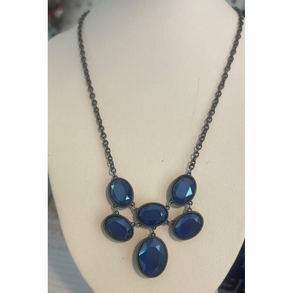 Touchstone Crystal Royal Blue Crystal Necklace Oxidized Silver Adj 16" + 3"